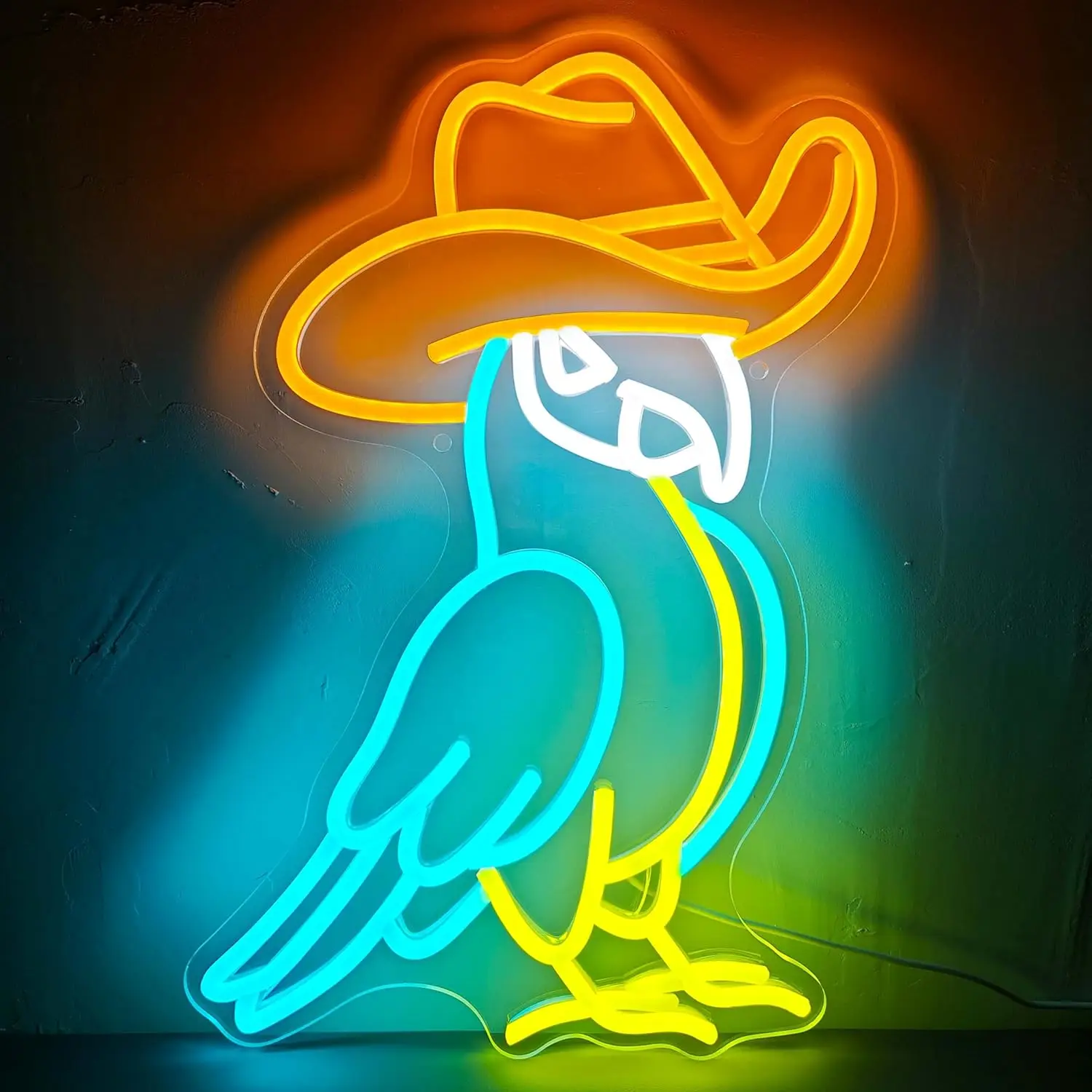 Cowboy Parrot Neon Signs For Wall Decor Acrylic LED Bar Neon Decor USB Powered Room Decor Pet Shop Decor Cowboy Gifts Light