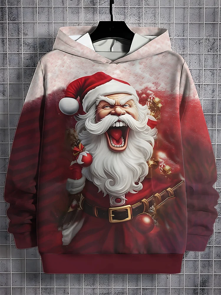 Natal masculino com capuz hoodies estampas 3d papai noel moletom topos moda cordão sportwear topos roupas masculinas casuais