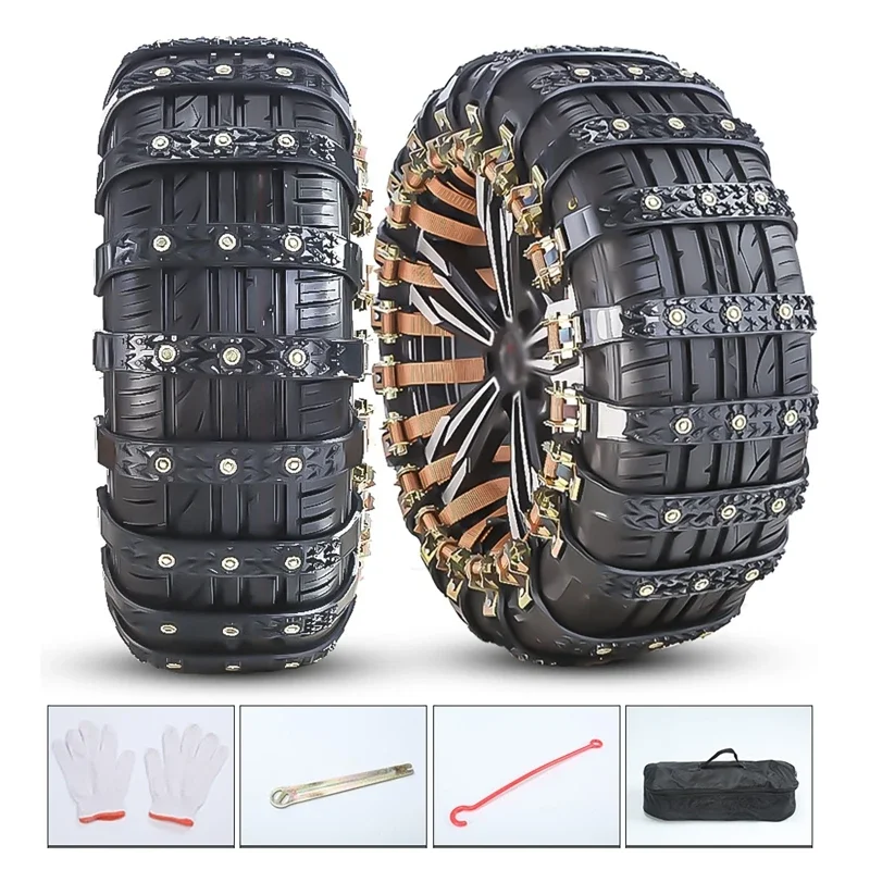 10Pcs Universal Car Tire Anti-skid Wheel Chain Snow Chains with Gloves, Storage Bag For 165-275 Tires