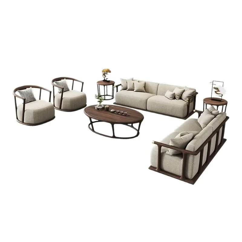 

North American black walnut solid wood sofa combination modern simple living room new Chinese three-person high-end light luxury