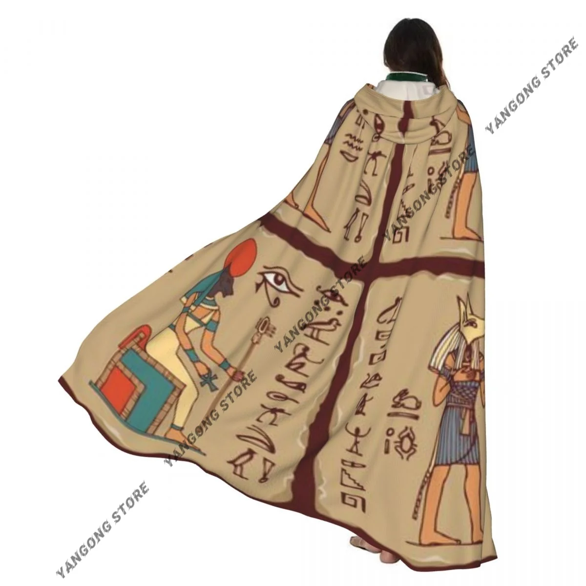

Ceramic Egyptian Gods And Hieroglyphs Cloak Hooded Cosplay Costume Halloween Adult Long Party Cape