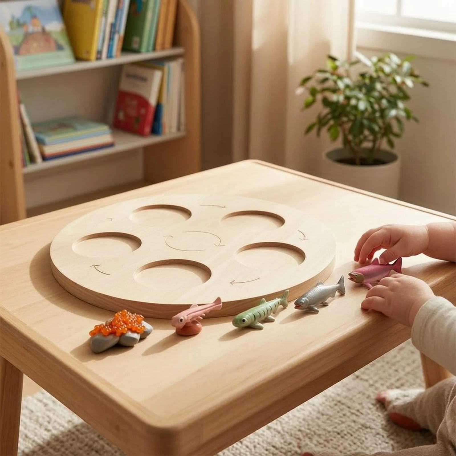 Cycle Recognition Board Recessed Educational Brainteaser Board Life Cycle Brainteaser Set Printed Arrows Learning Toy Round