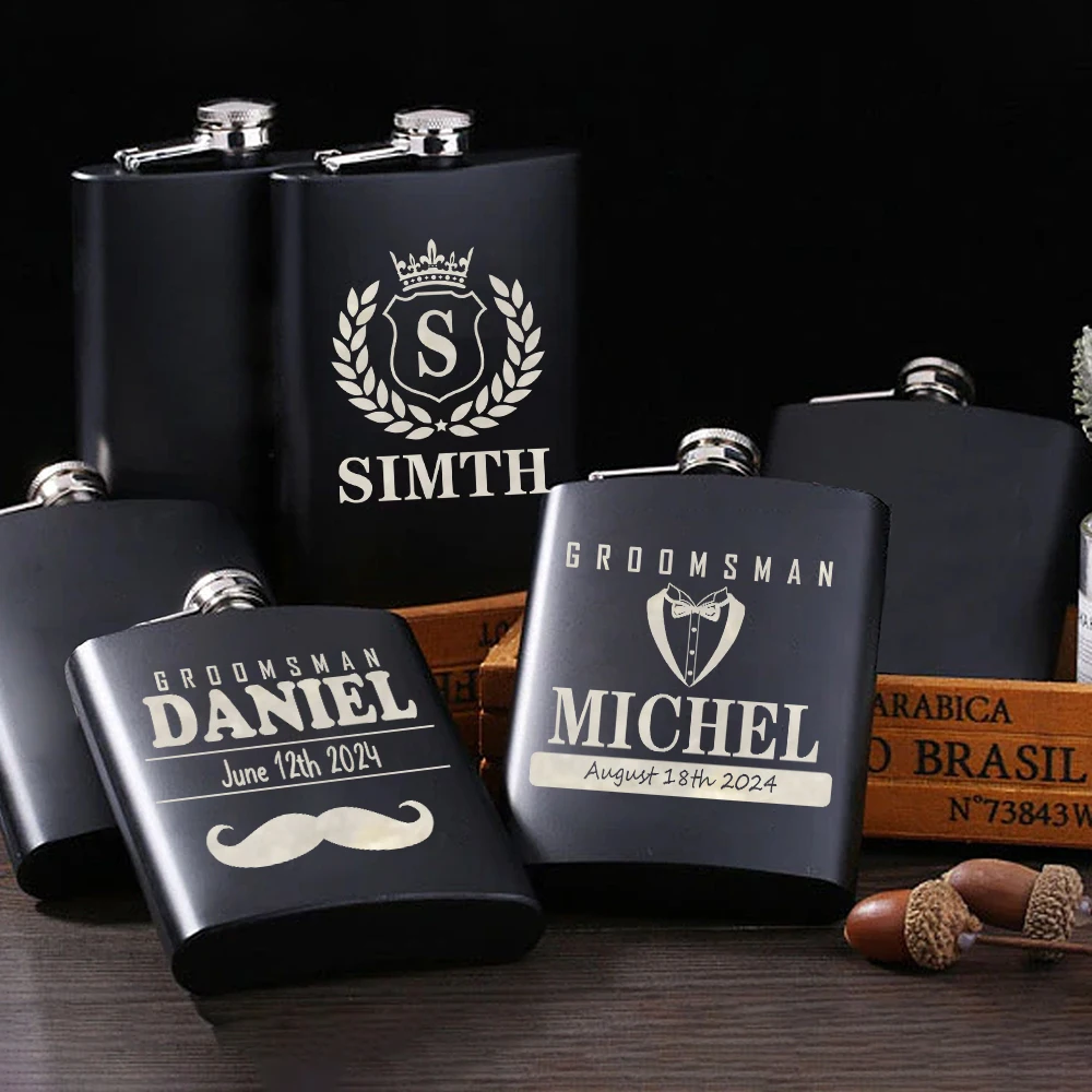 Custom Groomsmen Gift Flask Personalized Best Man Engraved Stainless Steel Flask Present Wedding Gifts for Groomsmen /Guests