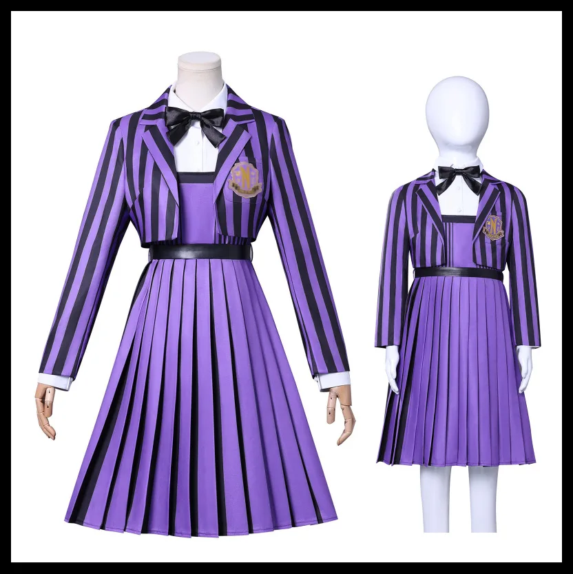 

Halloween Wednesday - Purple Women's Striped School Uniform Cosplay Costume For 2D Performance Adams