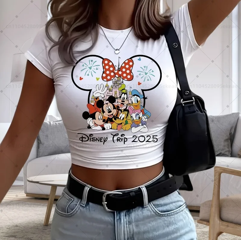 

Облегающая сексуальная футболка с принтом Минни и Дональда Дака Диснея, женский модный тренд, уличный топ, хлопковый топ с круглым вырезом и коротким рукавом