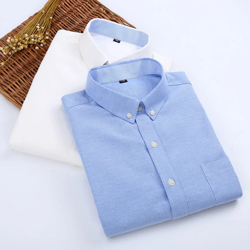 Men\'s Oxford woven short sleeve solid color non-ironing business casual social long sleeve breathable professional formal wear