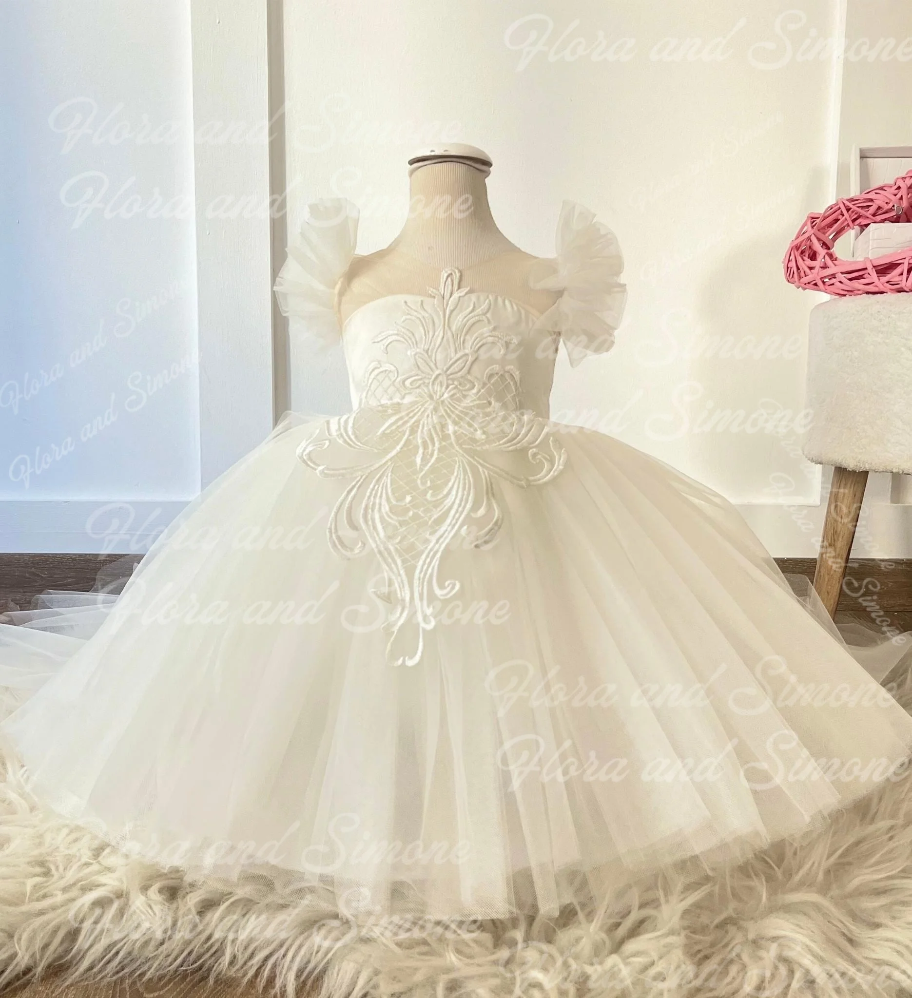 التخصيص القوس التطريز زهرة فتاة اللباس لحفلة عيد ميلاد أول مناولة عطلة الاحتفالات الاستقبال الرسمي #3