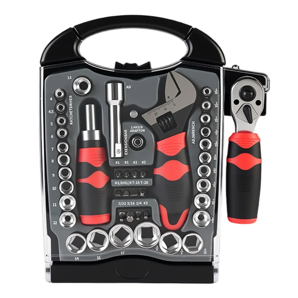 40/45Pcs Socket Ratchet Wrench Set Car Repair Tool Ratchet Wrench Adjustable Wrench With Screwdriver Bits Socket Set