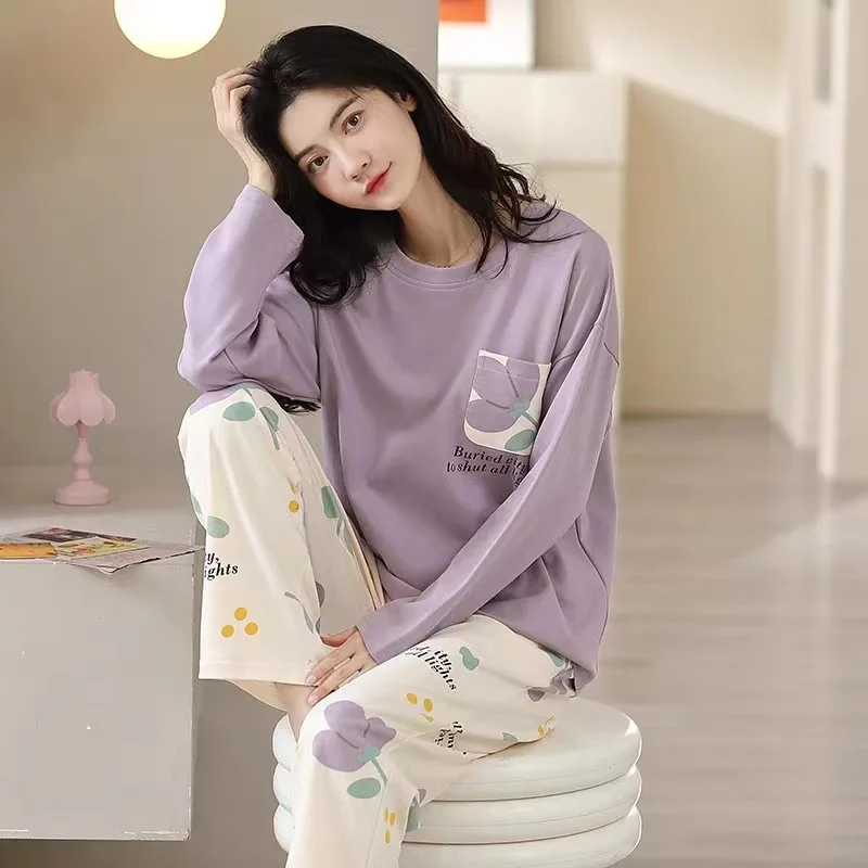 New Spring/Fall Women's Pajamas: Long-Sleeve, Plus-Size, Lightweight, Cartoon-Printed, Comfortable Plus-Size Loungewear Set 4