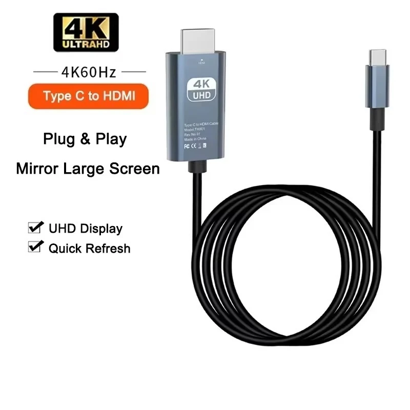4K Type‑C to HD Projection Braided Cable Same‑Screen Video Conversion Cord For Laptop PC Phone HDTV Monitor