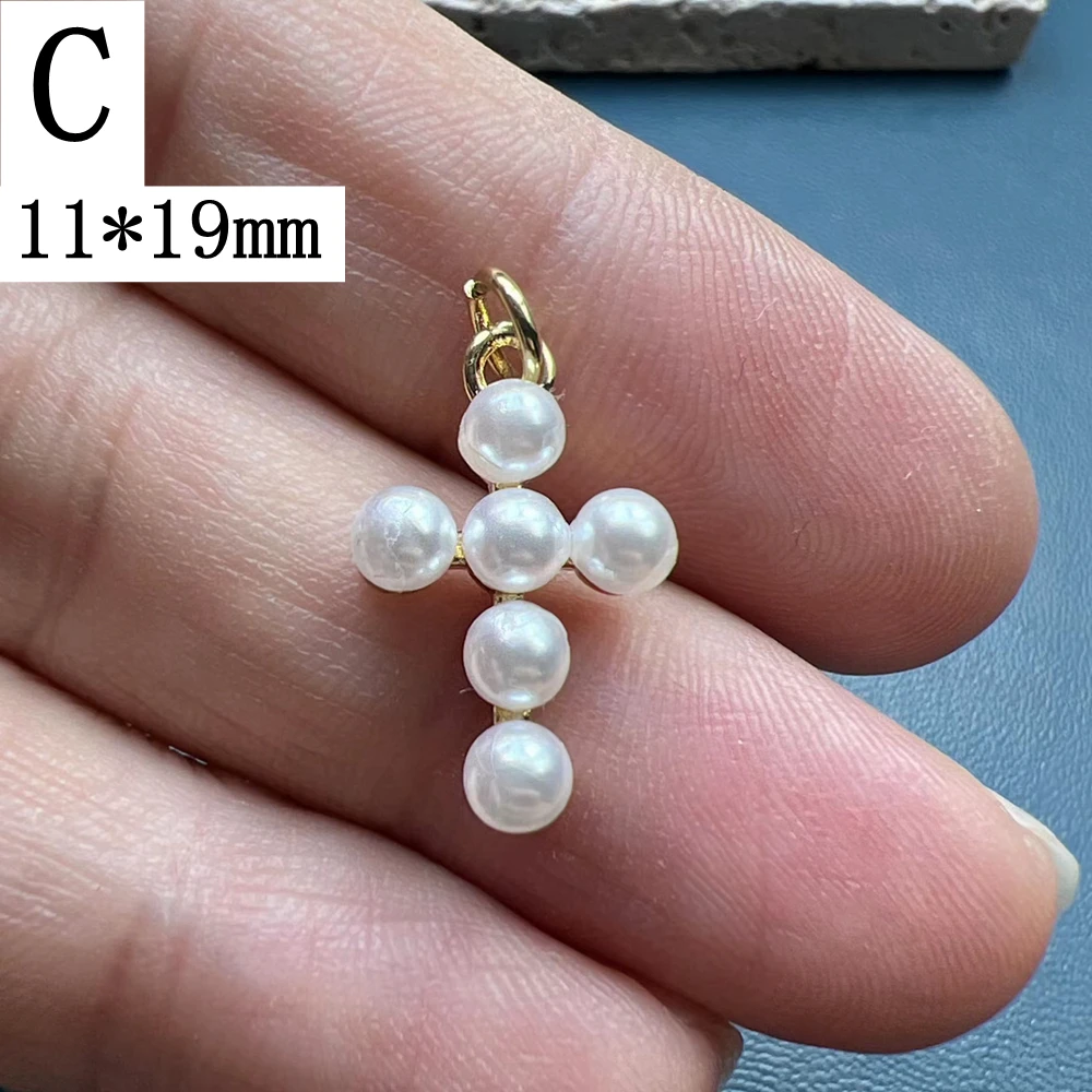 Fashion Cross Pendants Gold Plated Imitation Pearl Small Charms For Jewelry Making Women Necklace Bracelet Earrings