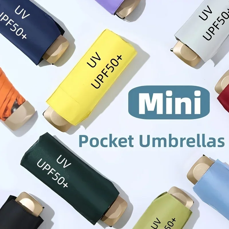 2024 Mini Sun Umbrella Small Pocket Rain Travel Umbrella Vinyl Folding Umbrella UV Protection Sun Shade Pocket Parasol Capsule