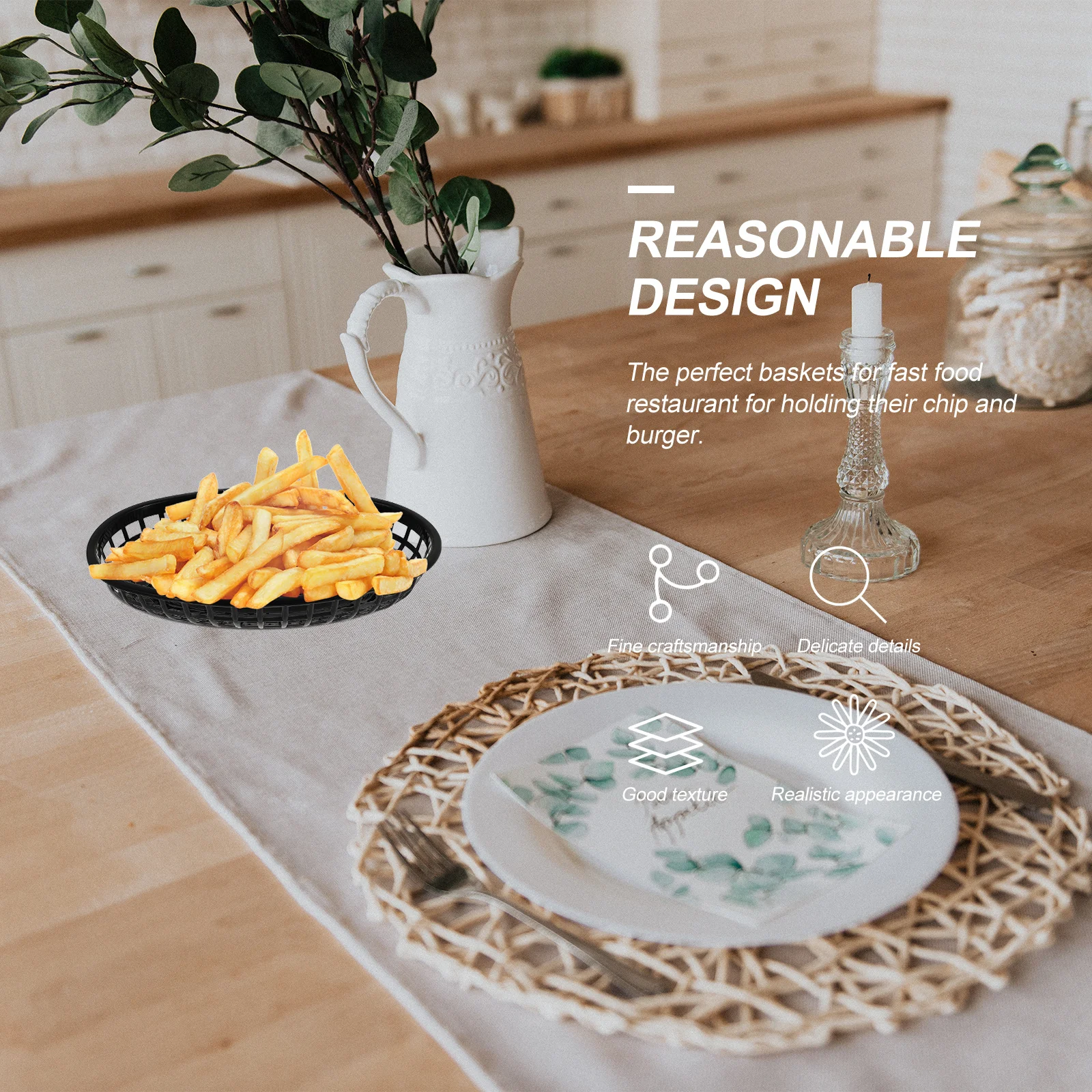 

4Pcs Plastic Fruit Baskets Snack Trays Storage Containers Functional Tableware for Fries Bread Chips Fruit Healthy Sturdy