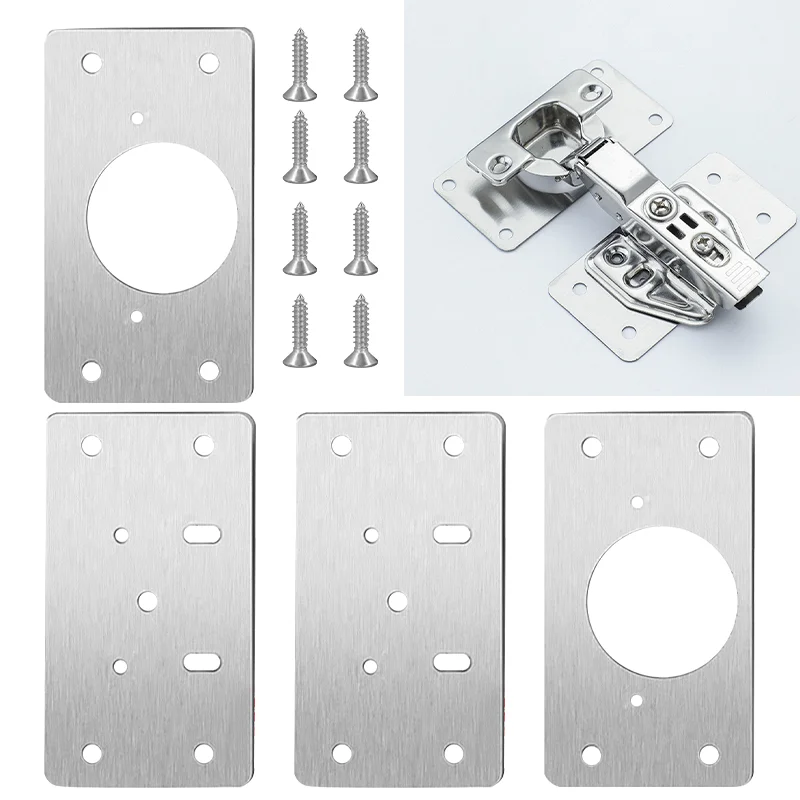Stainless Steel Hinge Fixing Plate Kit Door Hinge Mounting Plate With Holes Hinge Repair For Home Kitchen Cupboard Furniture