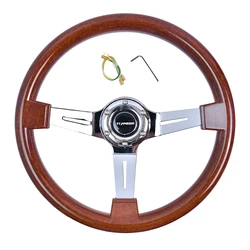TIYPEOR Auto Parts Racing Culture Car Racing Steering Wheel 340mm Deep Dish Wooden Steering Wheel with Iron Frame