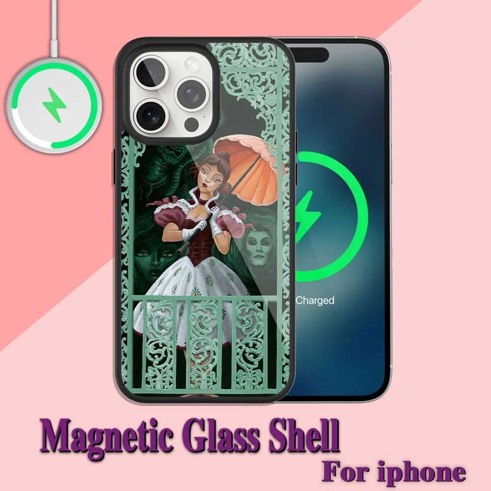 Haunted Movie Mansion Phone Case For iPhone Charging 13 14 15 11 12 Pro Max Plus Glass Magsafe Magnetic Shell