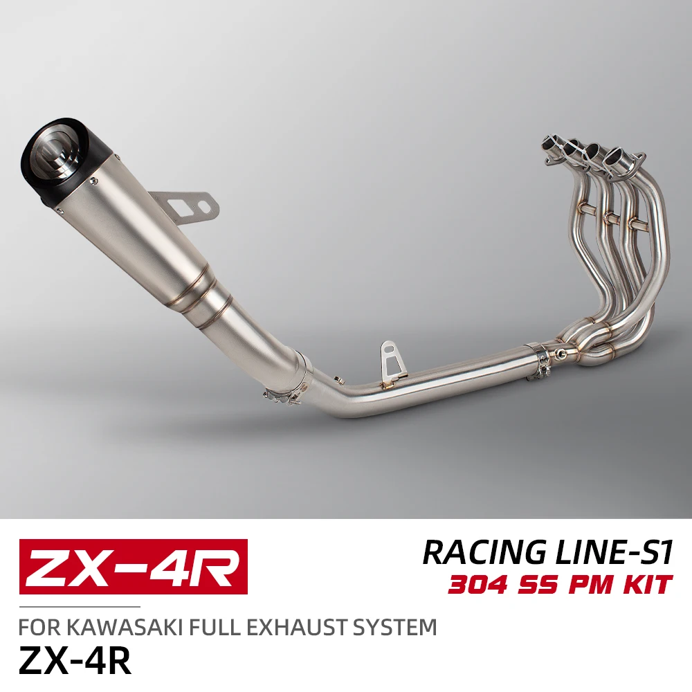 Slip On For KAWASAKI Ninja ZX4R ZX4RR ZX 4R 4RR Full Motorcycle Exhaust System Modify Front Link Pipe With Three Layer Muffler