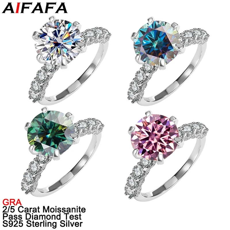 

2/5 Carat 7 Color Moissanite Rings for Women 925 Pure Silver Moissanita Gemstone Wedding Gift Fine Jewelry Pass Diamond Test GRA