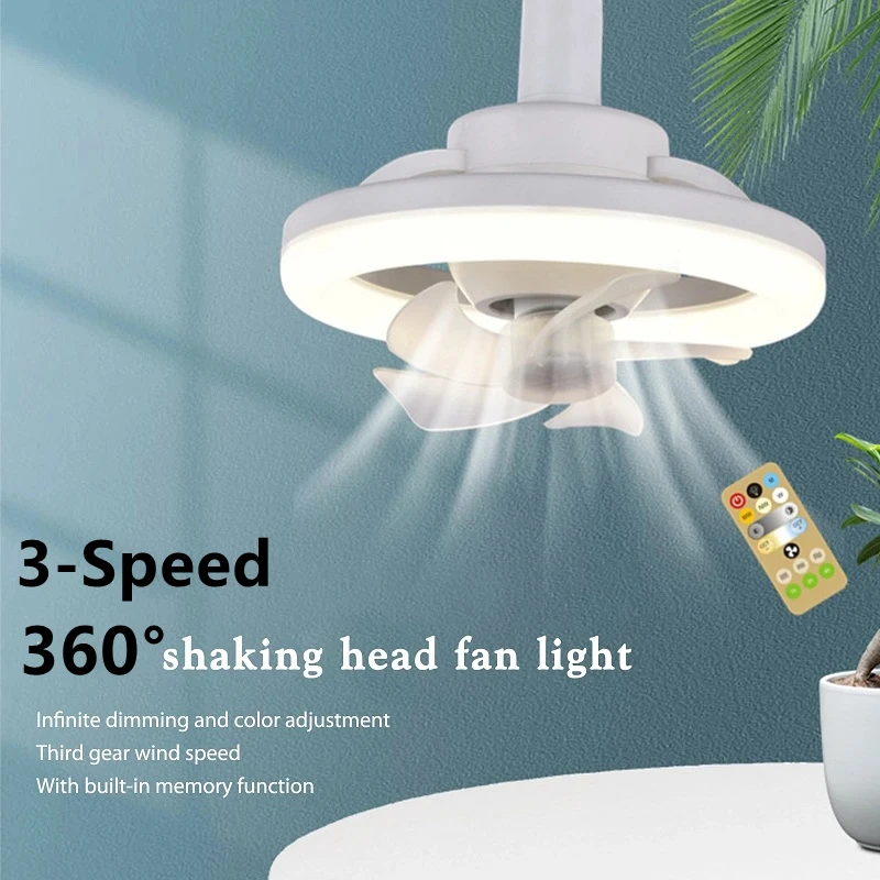 

60W Ceiling Fan E27 With Led Light And Remote Control 360 ° Rotation Cooling Electric fan Lamp Chandelier For Room Home Decor