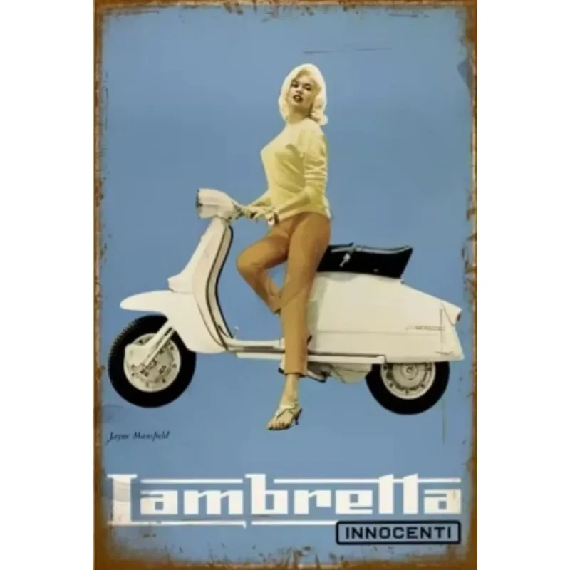 Vintage Lambretta Scooter Pin Up Girl Metal Sign Retro Motorcycle Bar Garage Wall Decor Metal Plate