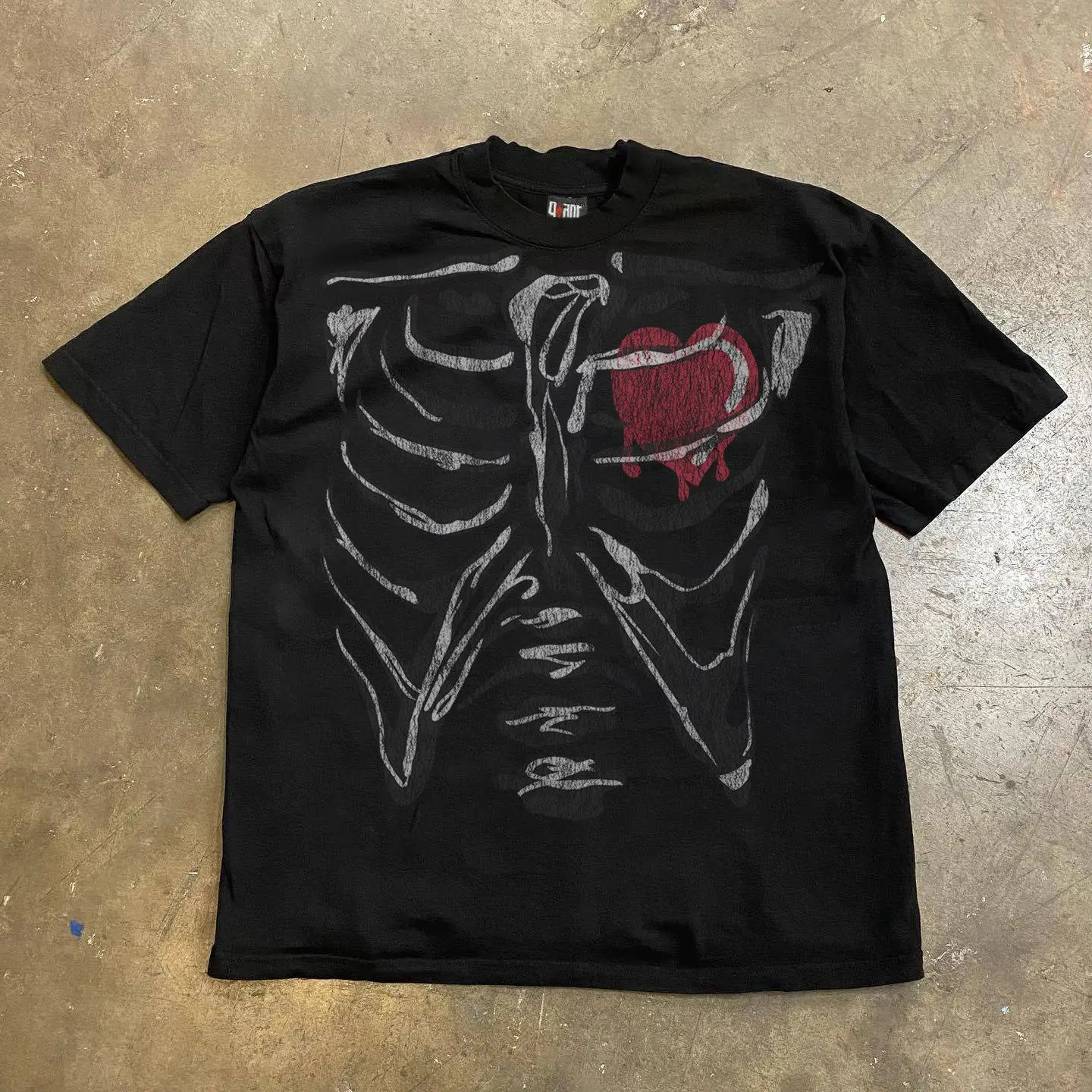 Unisex T‑Shirt Skeleton Ribcage Red Heart Dark Style Graphic Y2K Fashion Street Outdoor Casual Short Sleeve Top