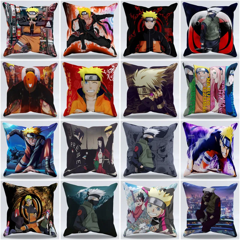 Uzumaki Naruto Plush Cushion Cover Pillowcase Decoration Cartoon Sasuke Pillowslip Cover Car Bed Room Decor Birthday Gift 2023