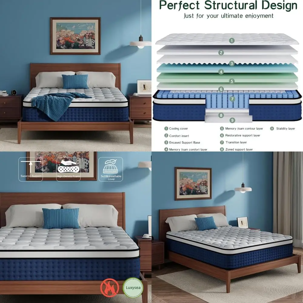 مرتبة كوين متوسطة الحجم مقاس 12 بوصة مع دعم خلفي من إسفنج الذاكرة وعزل الحركة - مرتبة دعم فاخرة بمساحة للراحة #1