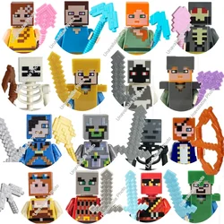 Hot Toys Cartoon Game Building Blocks Steve Pixel My World Figures Assemble Building Toys Green Creeper Bricks Hero Boys Kid Toy