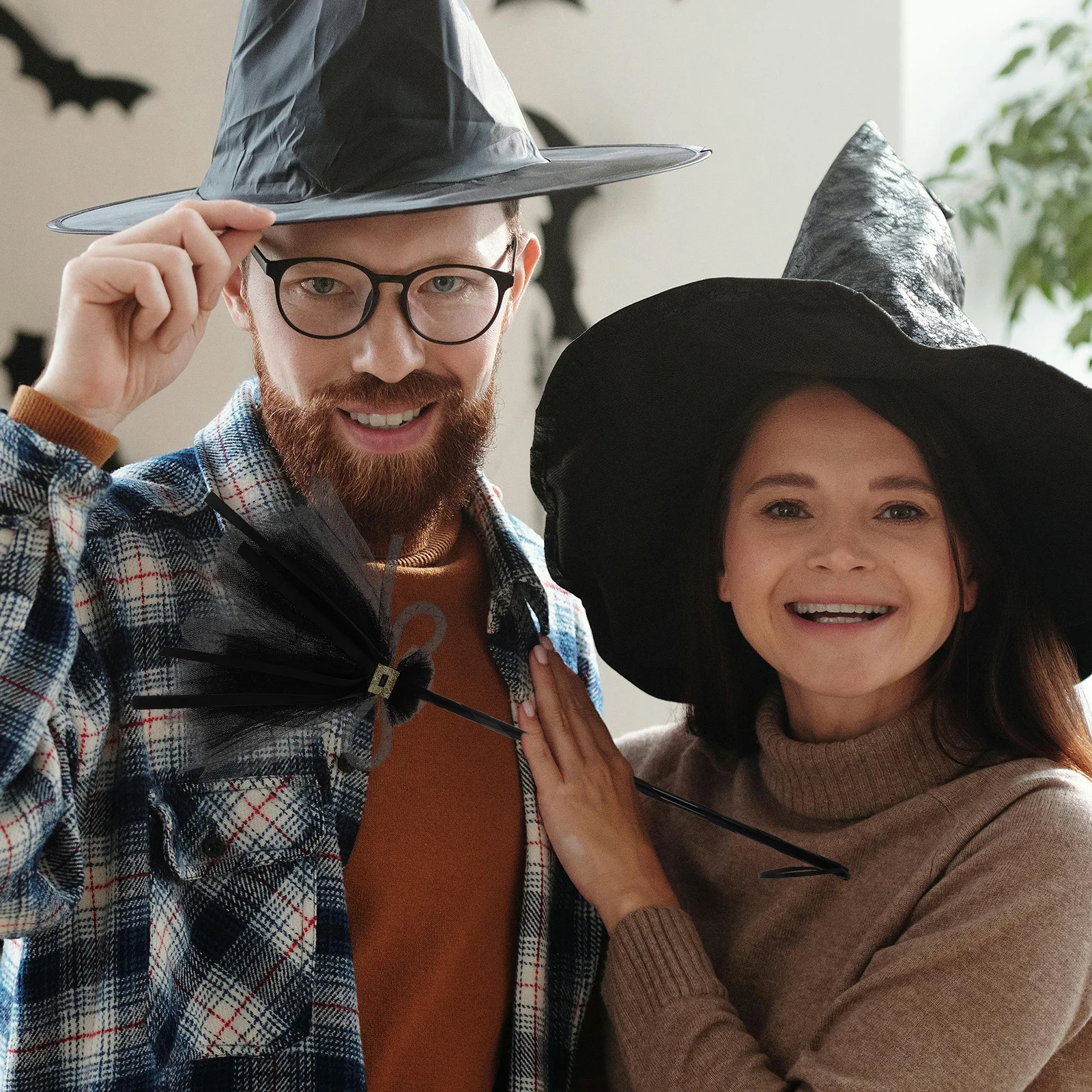 

Halloween Witch Broom Cosplay Prop Durable Tulle Plastic Comfortable Grip Lightweight Design Role Play Party Accessory