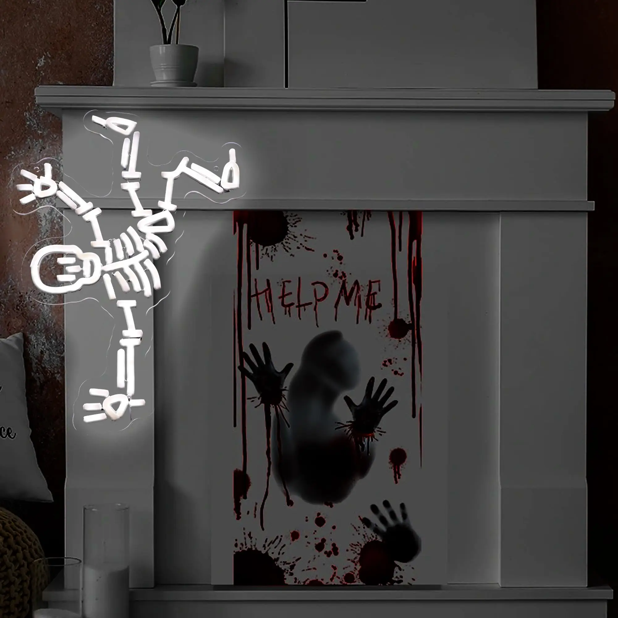 ハロウィン装飾用ダンシングスケルトンネオンサイン - LEDスカルネオンライトアップサイン、壁飾り用、男性用ハロウィンルームに最適