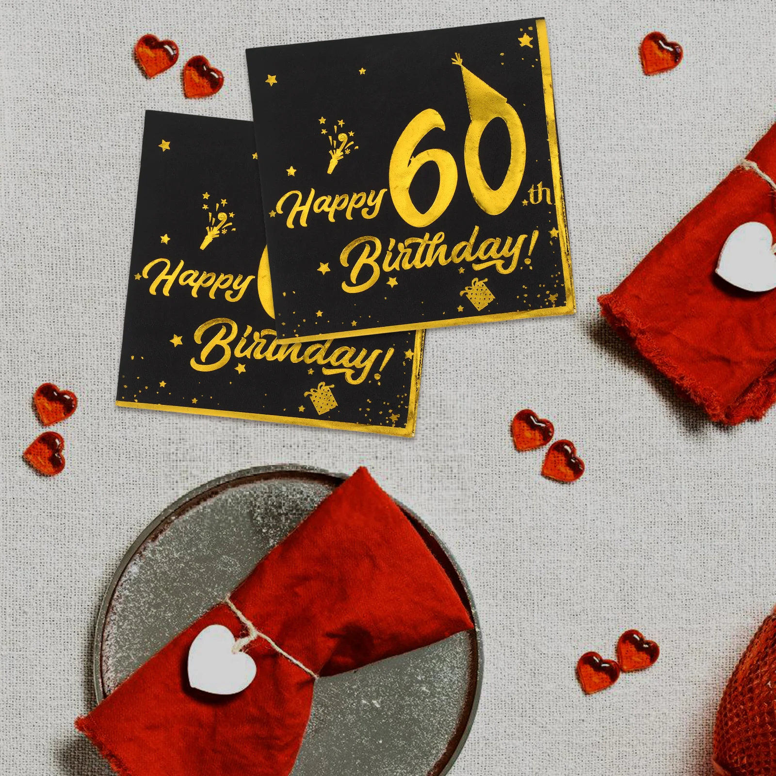 40 pçs 60th aniversário guardanapos folha de ouro elegante papel descartável decorações de festa macio grosso absorvente grandes guardanapos de jantar