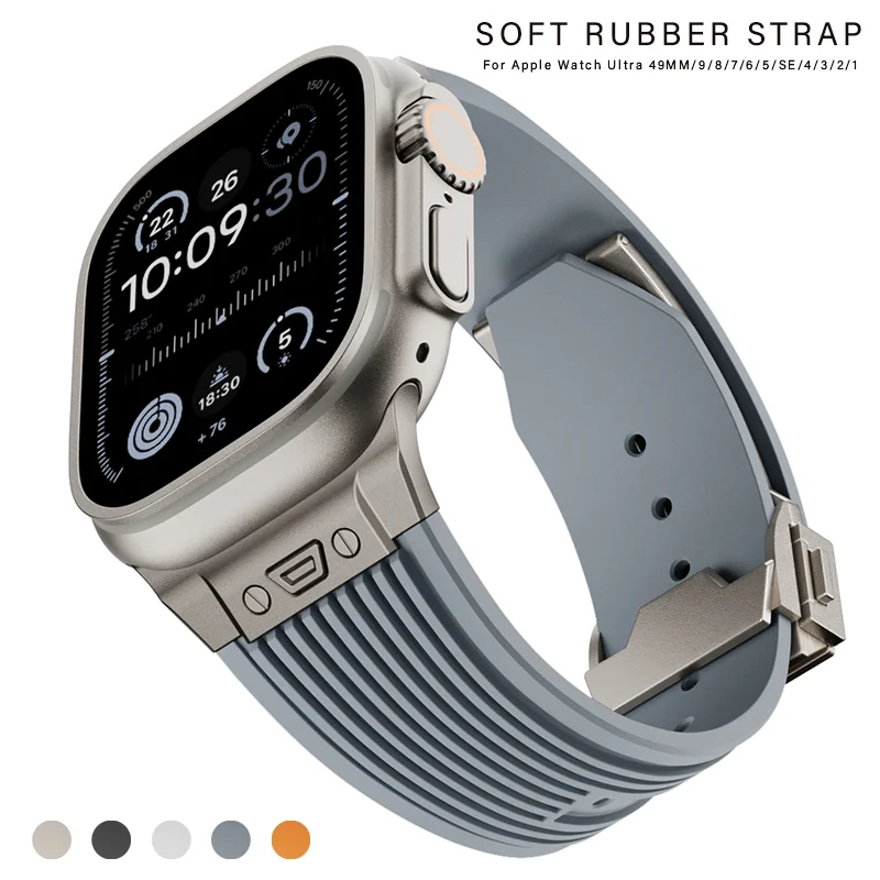 Rubber Strap for Apple Watch Ultra2 49mm Series 6 5 4 Se 7 8 9 Soft Loop Band for IWatch 49mm 45mm 44mm 42mm Men Correa Bracelet