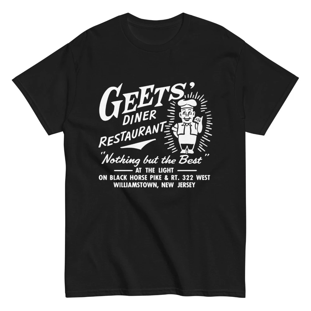 Geets Diner Restaurant and Bar Williamstown New Jersey Vintage Style Men's T-Shirt Black Casual Crew Neck T Shirts