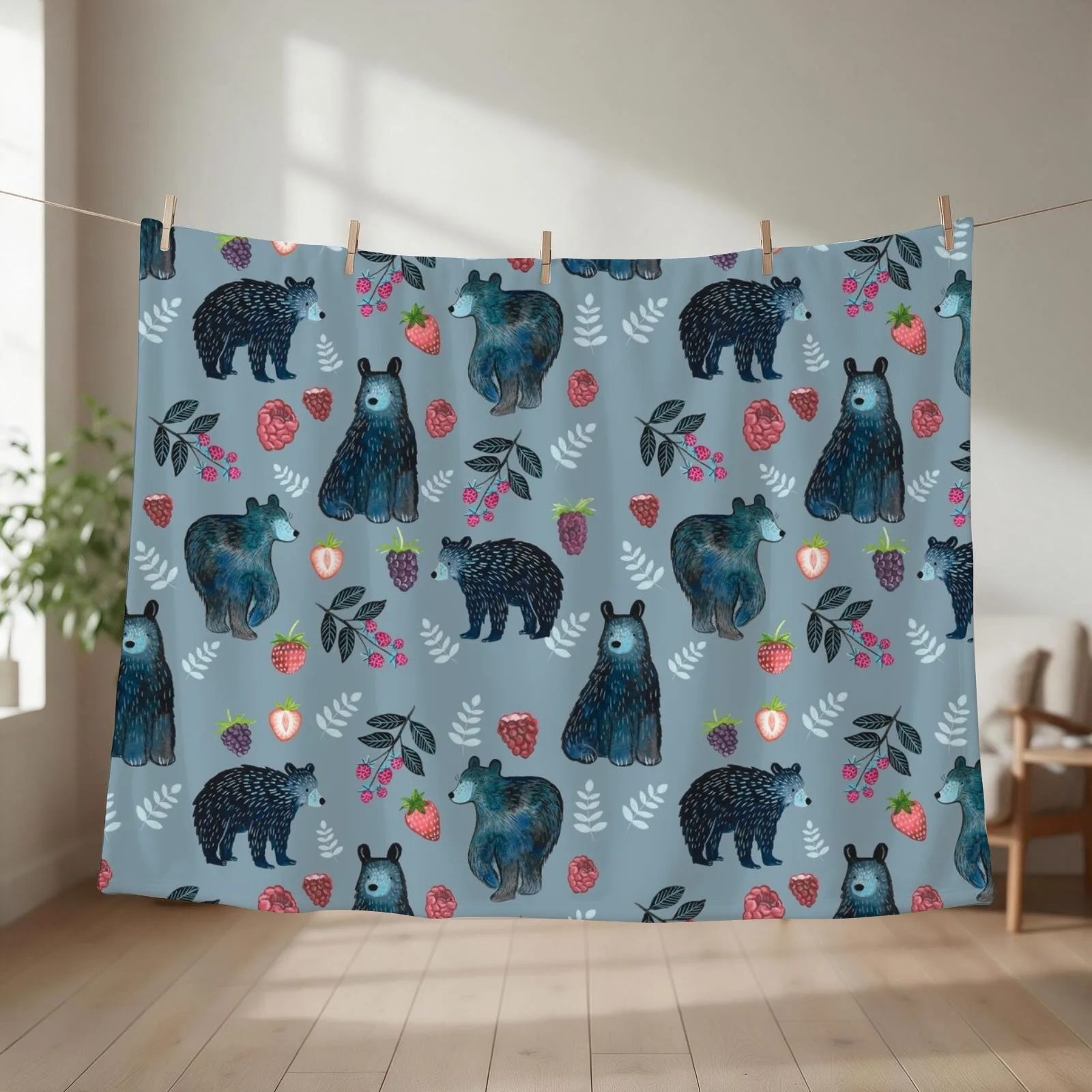 Bear Berry Throw Blanket Winter beds funny gift Picnic Plush Blankets