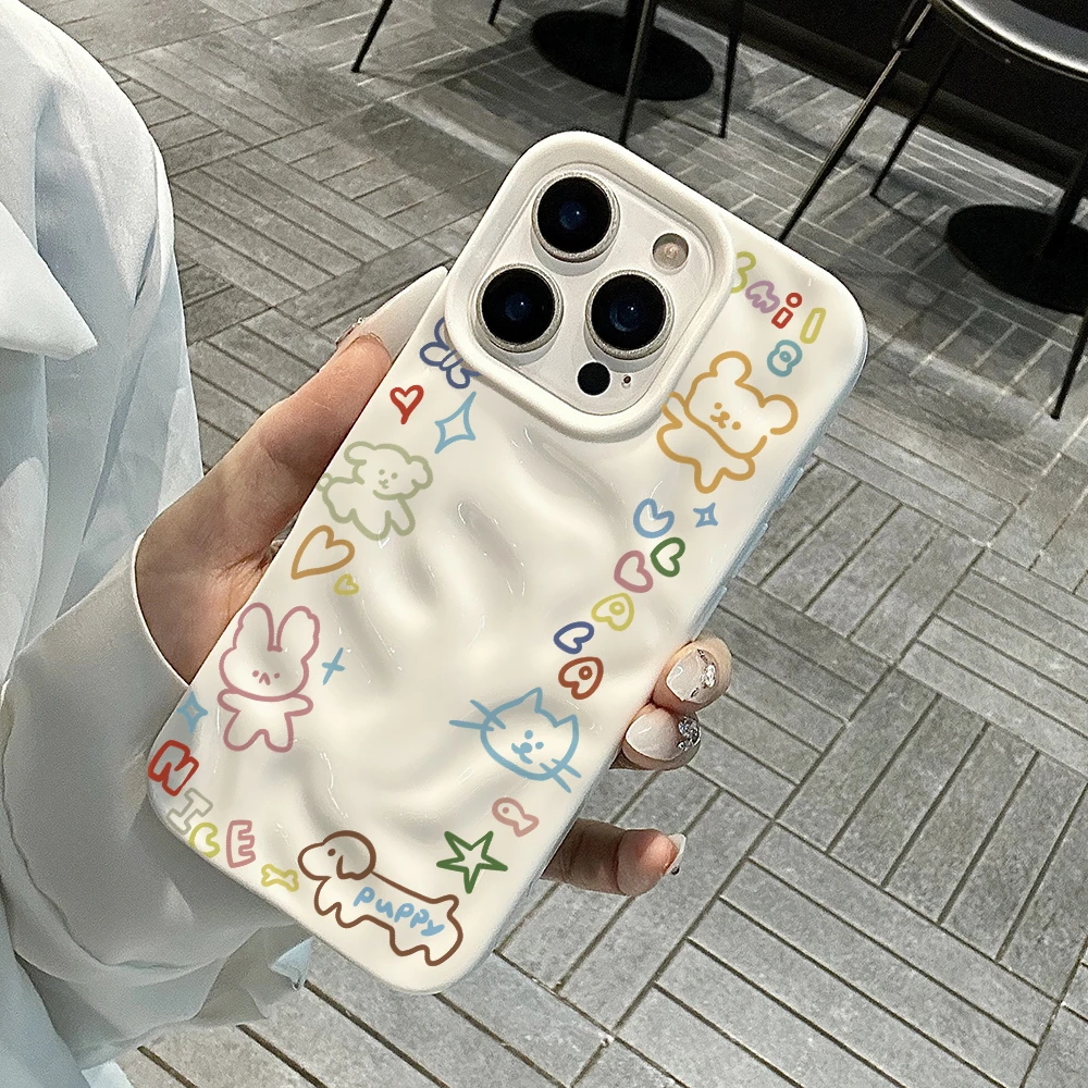 

amiable Line Drawing Cartoon Phone Case For iPhone 17 16 15 14 13 12 11 Pro Max 14 Plus 17 Air Wrinkle Wave Soft Silicone Cover