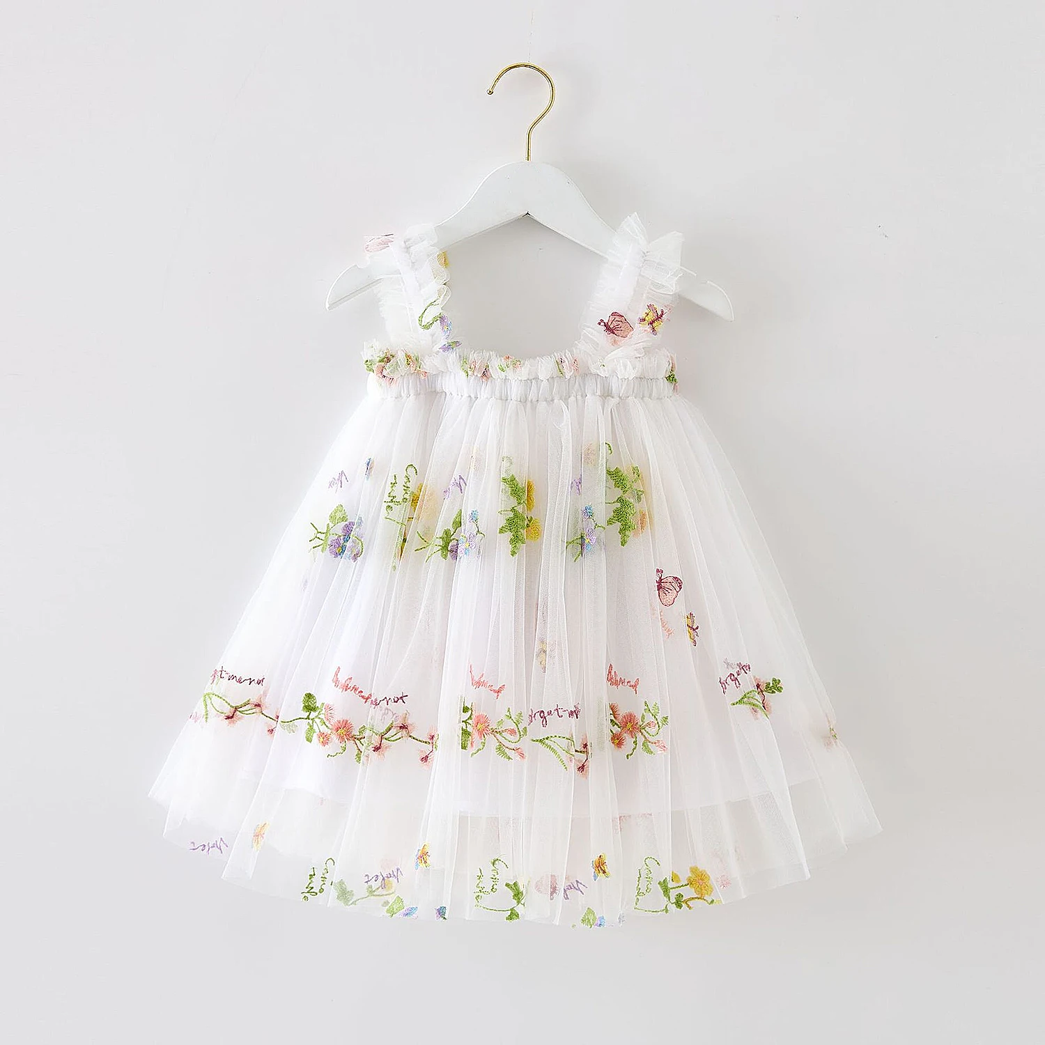 New Summer Baby Girls Dress Vintage Floral Mesh Tutu Princess Dress Birthday Party Strap Dress for 1-5Y Toddler Kids Clothes