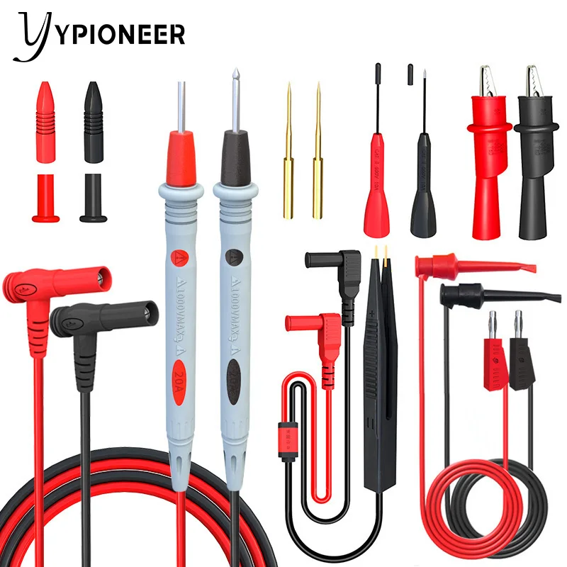 YPioneer P1507D Multimeter Test Leads Kit 4mm Banana Plug Alligator Clip Automotive Test Hook Wire Piercing Probe Tweezer Cable