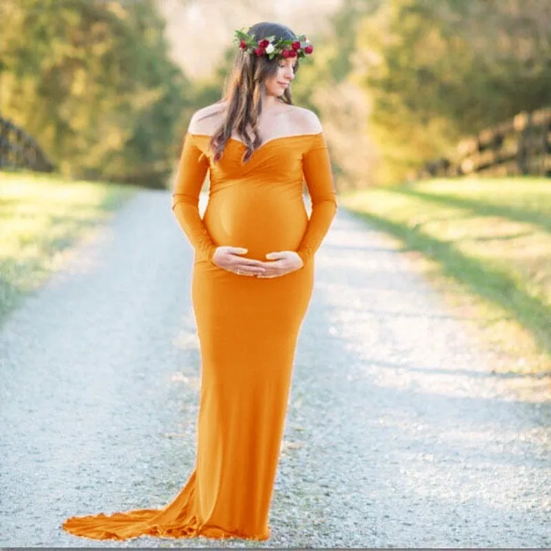 

Stunning M001 European & American Women's Silk Cotton V-Neck Dragged Hem Maxi Dress - Perfect for Maternity Photography