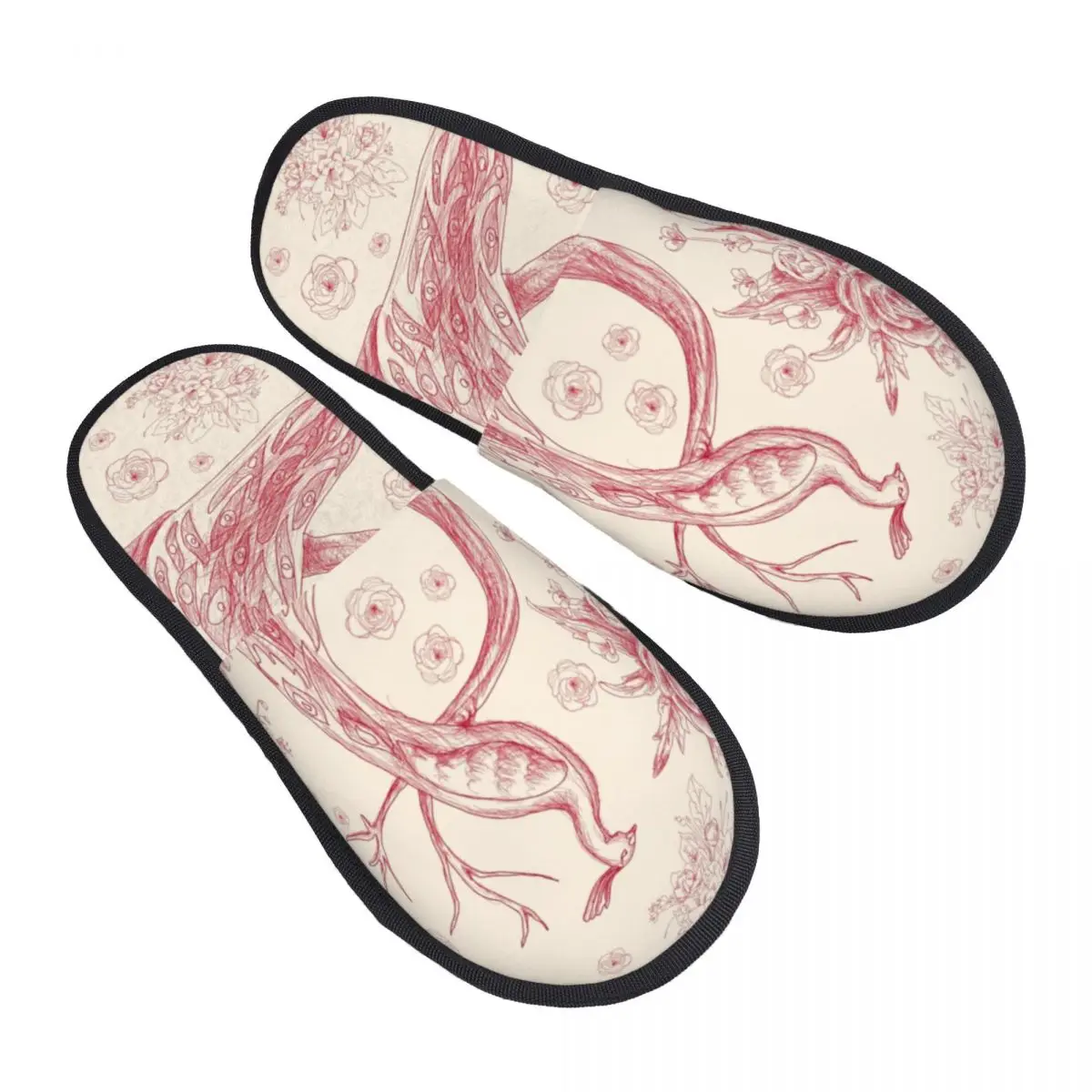 Custom Toile De Jouy Rose Soft Memory Foam House Slippers Women French Motif Flora Comfy Warm Anti-skid Sole Slipper