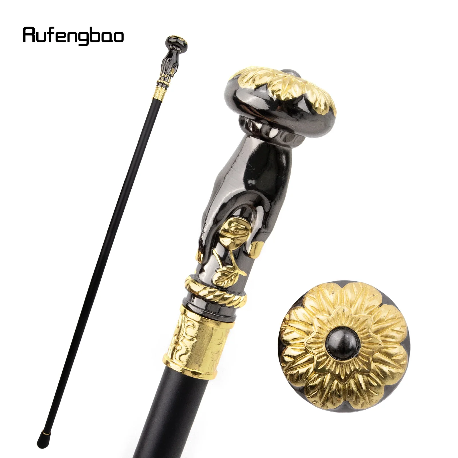 Golden Black Hand Hold Flower Single Joint Walking Stick decorativo Cospaly bastone da passeggio alla moda Halloween Crosier 93cm