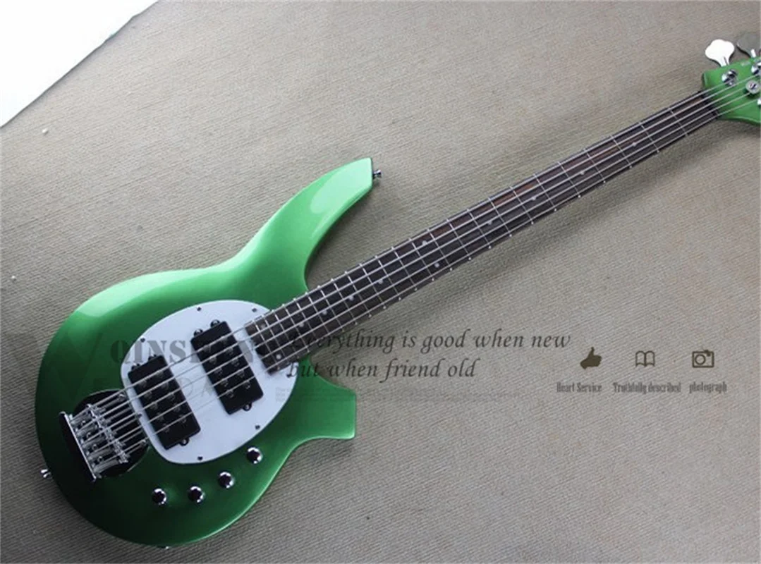 Metal Green Bas 4 Snaren Basgitaar Basswood Body Esdoorn Hals White Guard Actieve Batterij Chroom Bridge