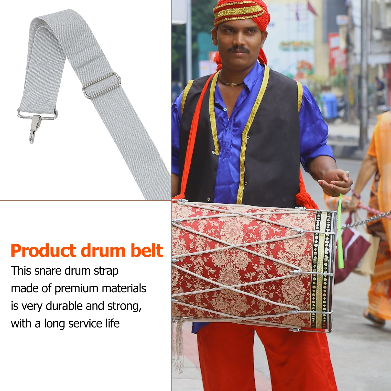 

Adjustable Width Strap Grey Sling Drum Accessory Percussion Instrument Snare Drum Belt Accessory Comfortable Shoulder B