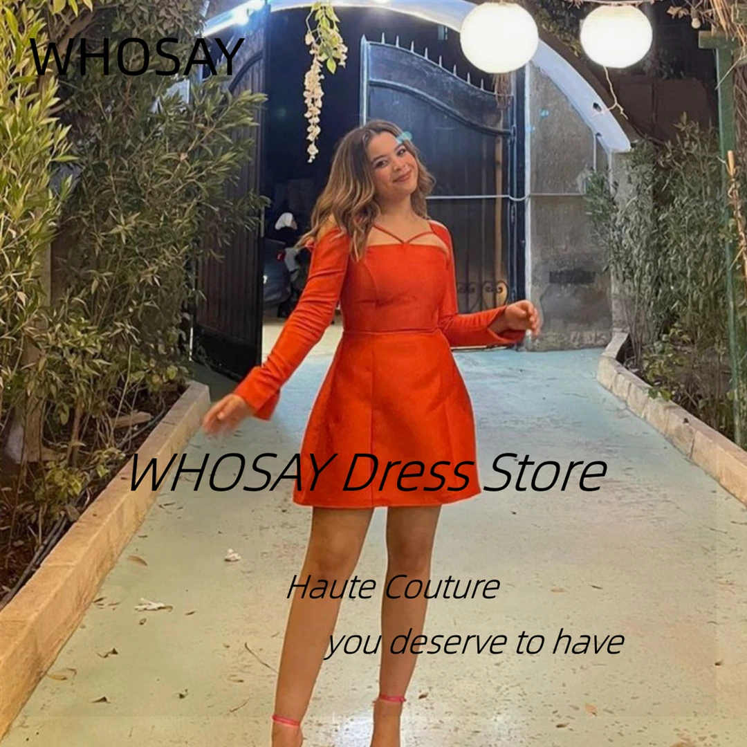 

WHOSAY Customized Short Prom Dresses Long Sleeves Vestidos De Fiesta Zipper Back Mini Homecoming Party Graduation Girls Wear