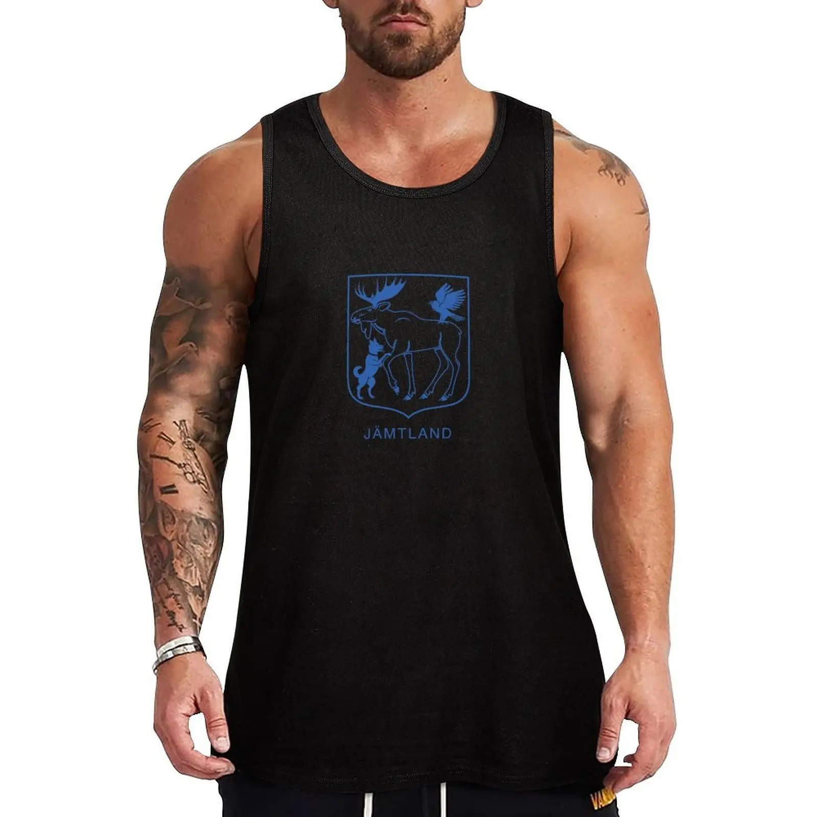Silver Moose striked by Falcon and Hound, the Coat of Arms of J?mtland, Sweden, Blue Print (Svenska Landskap) Tank Top