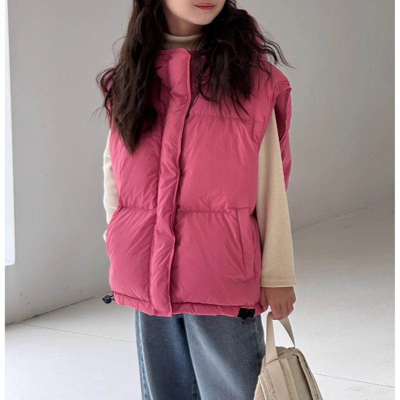 2025 Kids Down Vest Korean Style - Hooded 50% White Duck Down Sleeveless Jacket, Boys Girls Winter Warm Vest Wholesale