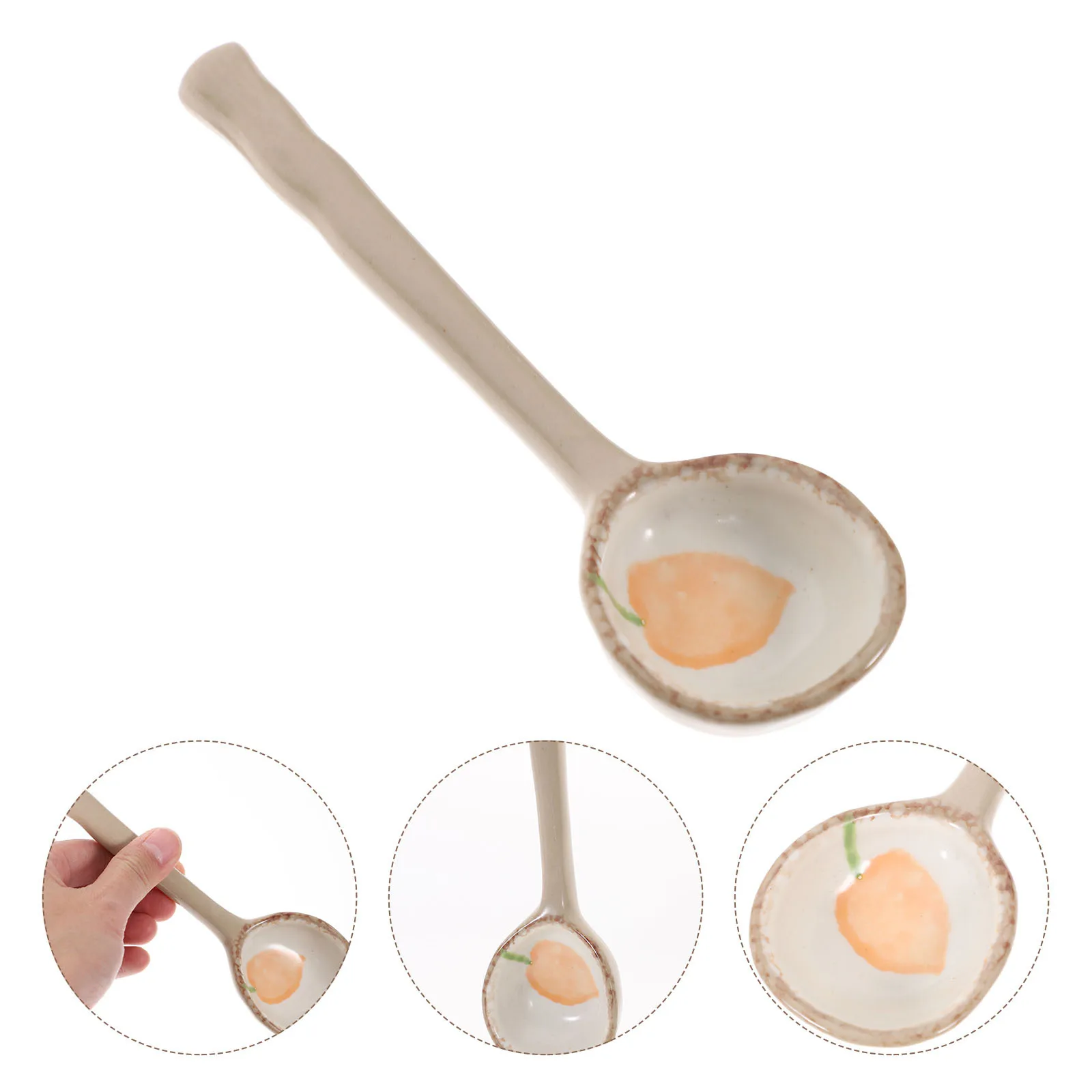 

Ceramic Soup Spoon Japanese Style Cartoon Pattern Kitchen Tableware Kids Anti-Scald Handle Multi-Function Soup Spoon