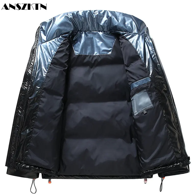 ANSZKTN Men new thickened gradient color warm winter trend shiny surface hooded down coat men\'s PU down jacket