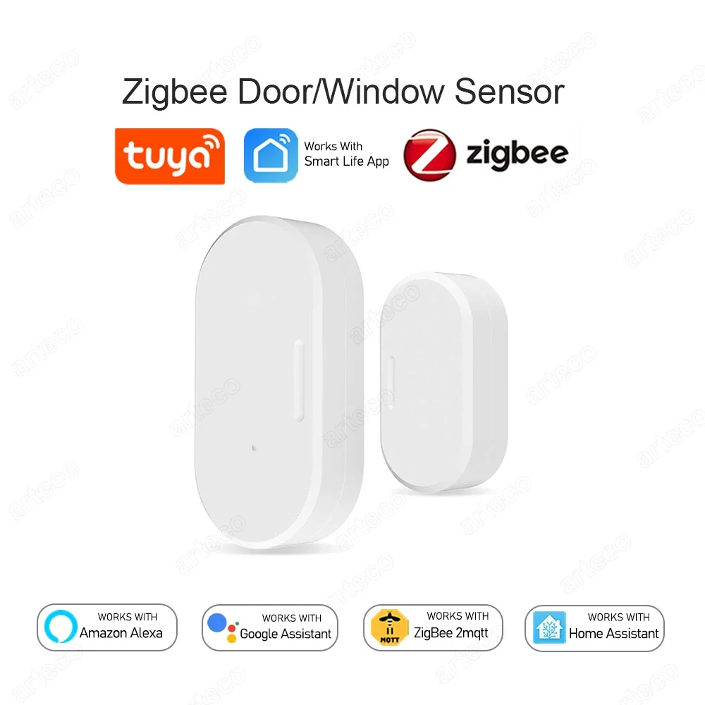 Tuya Zigbee-インテリジェントドアおよびウィンドウセンサー,開閉検出器,ホームセキュリティアラーム,盗難防止ドアセンサー,Alexaおよびホームアシスタントと連携