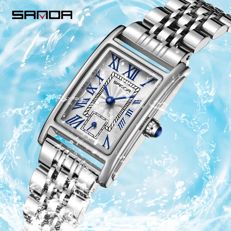 Sanda 1116 New Fashion 2024 Elegant Design Rectangle Dial Water Resistant Quartz Movement Business Women Analog Wrist Watch