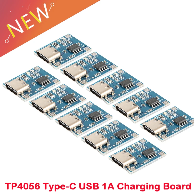 10Pcs/1pc TYPE-C USB 5V 1A 18650 TP4056 Lithium Battery Charger Module Charging Board DC 4.2V 4.5V-5.5V Input Voltage HW-387